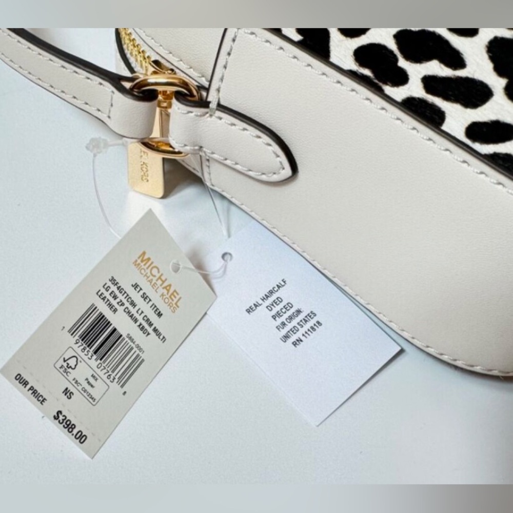 MICHAEL KORS JET SET ITEM CHAIN CROSSBODY BAG LIGHT CREAM MULTI CALF HAIR    NWT - Picture 8 of 16
